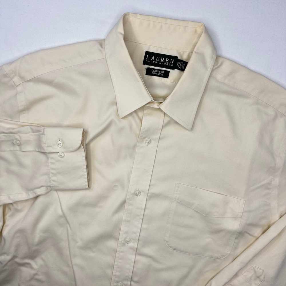 Lauren Ralph Lauren Shirt Mens 17.5 32/33 Cream Button Down Classic Fit Non Iron